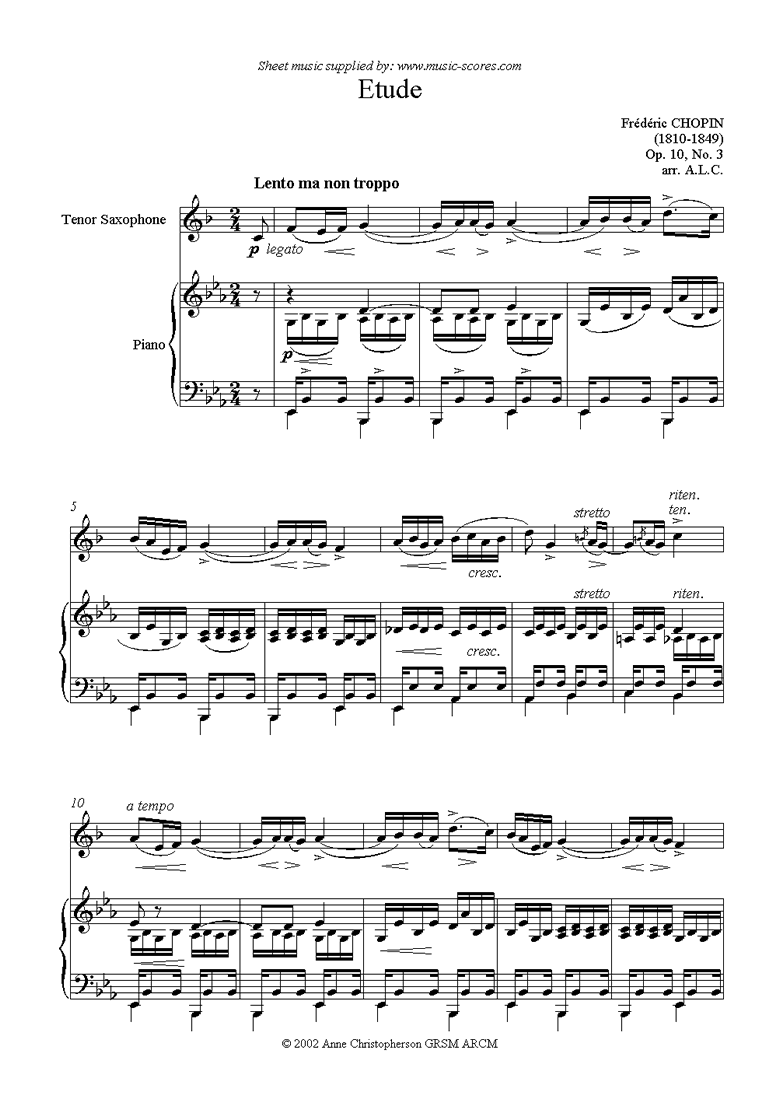 Op.10, No.03: Etude: Tenor Sax by Chopin