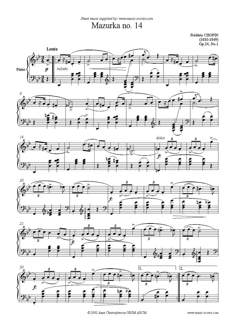 Front page of Op.24, No.01: Mazurka no.14 in G minor sheet music