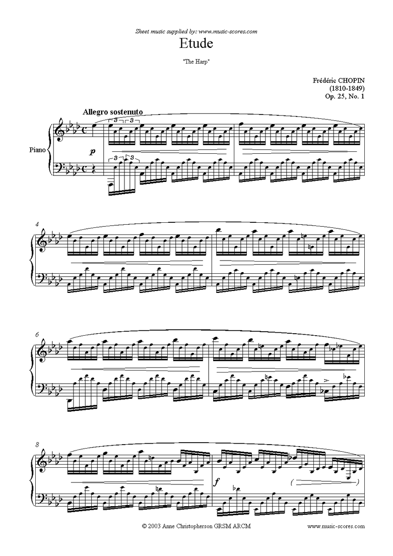Front page of Op.25, No.01: Harp Study in Ab sheet music