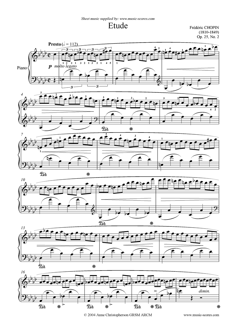Front page of Op.25, No.02 Etude in F minor sheet music