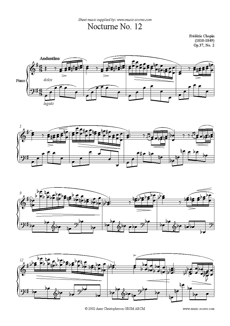 Front page of Op.37, No.02: Nocturne no.12 in G major sheet music