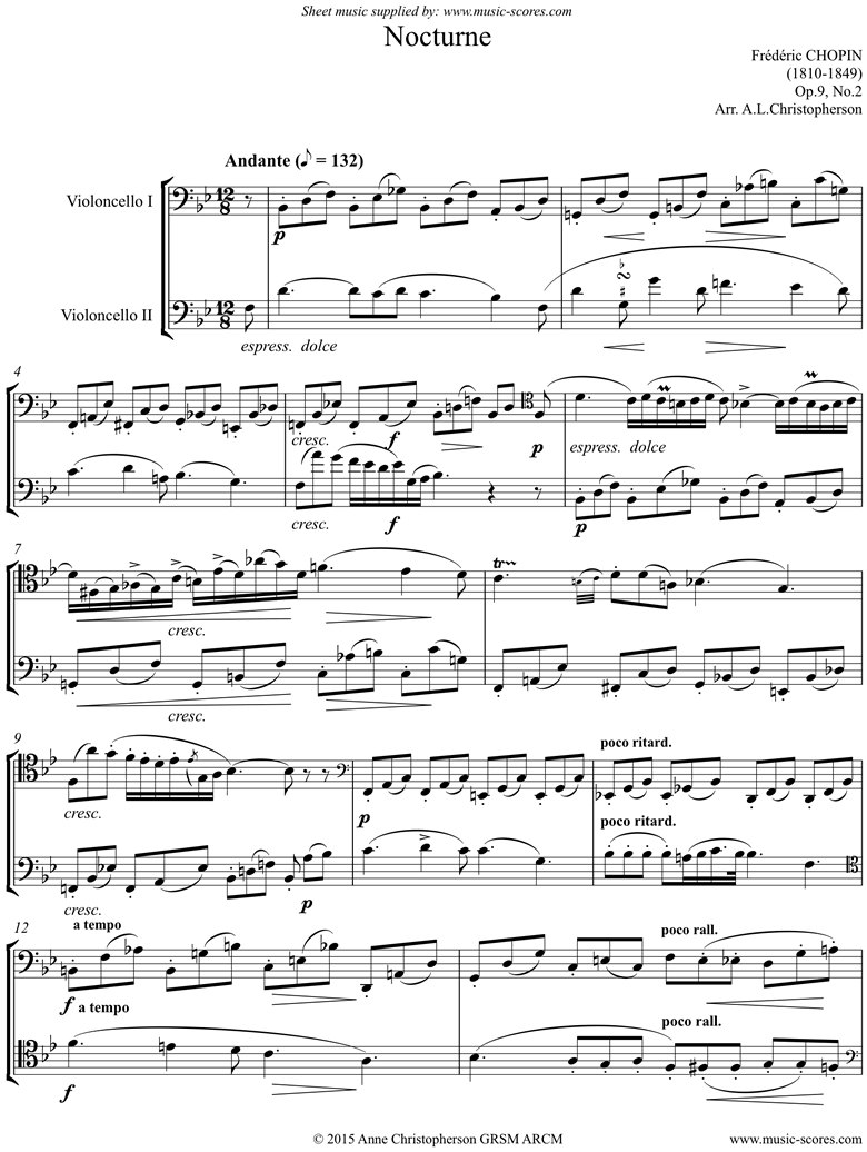Front page of Op.09, No.02 Nocturne: Duo 2 Cellos, inc. alto clef sheet music