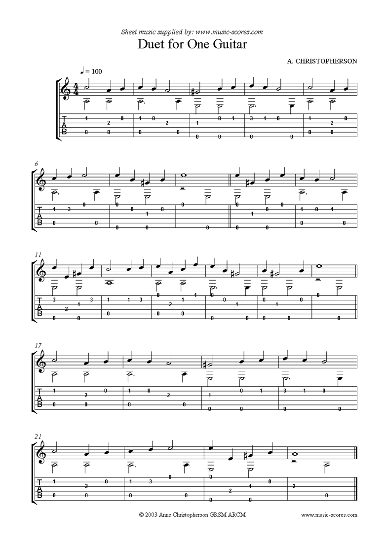 Front page of Guitar music sheet music