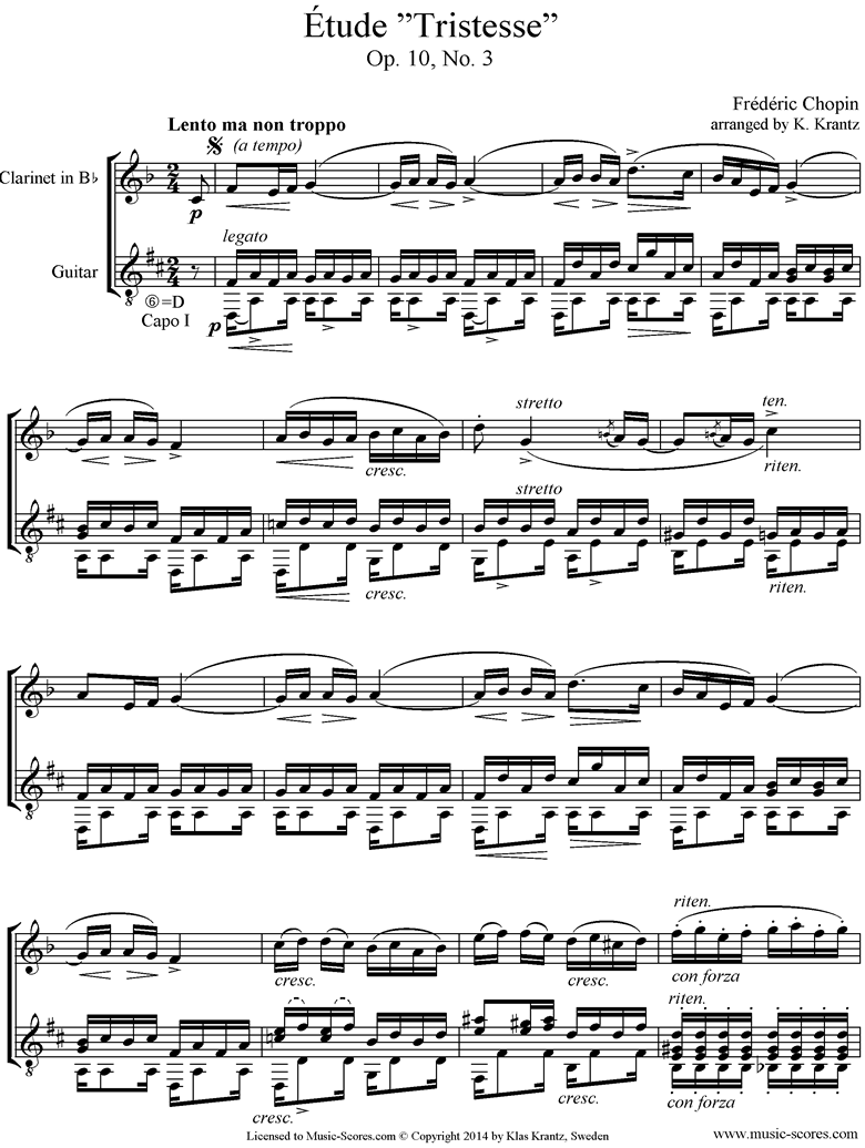 Front page of Op.10, No.03: Etude: Clarinet, Guitar sheet music