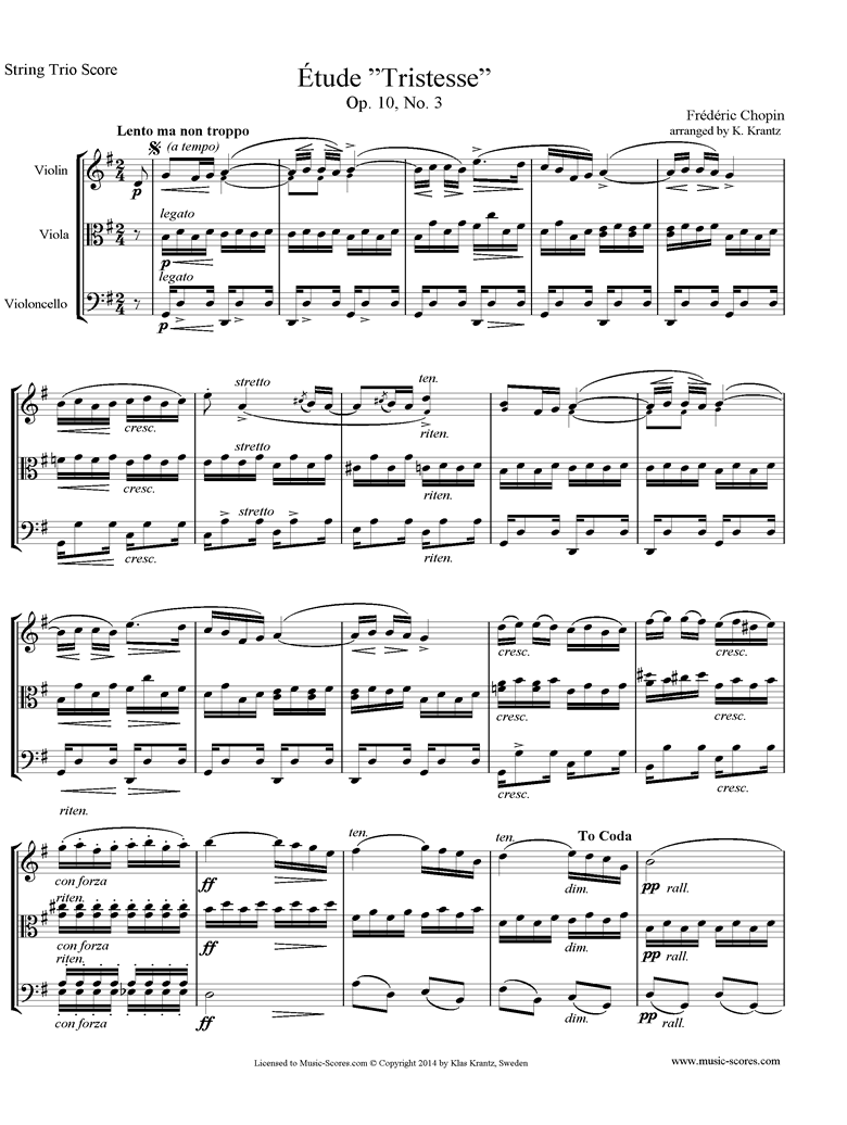 Front page of Op.10, No.03: Etude: Violin, Viola, Cello sheet music