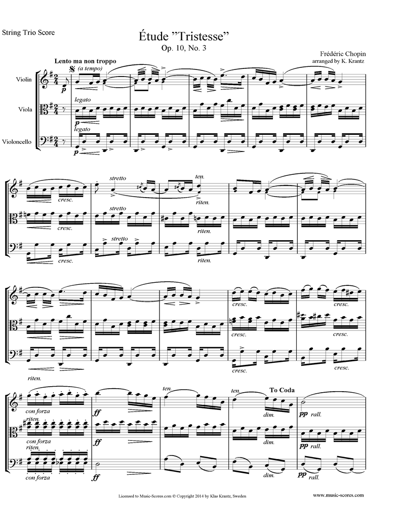 Op.10, No.03: Etude: Violin, Viola, Cello by Chopin