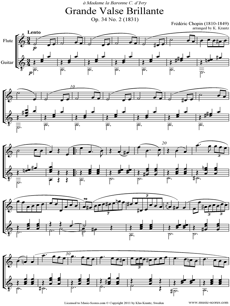 Front page of Op.34, No.02 Waltz: Flute, Guitar sheet music