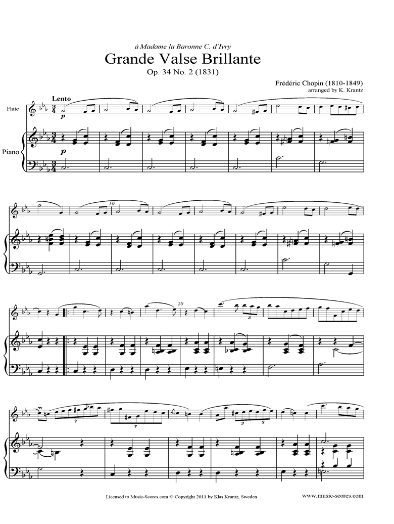 Front page of Op.34, No.02 Waltz: Flute, Piano sheet music