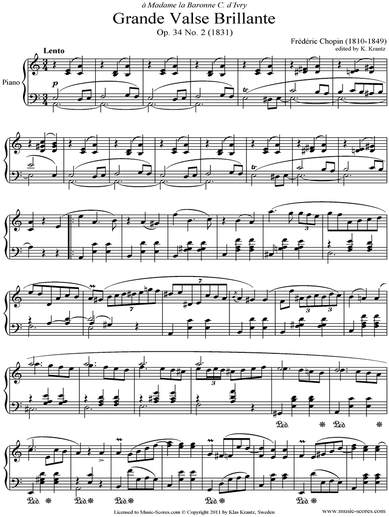 Front page of Op.34, No.02 Waltz: Piano sheet music
