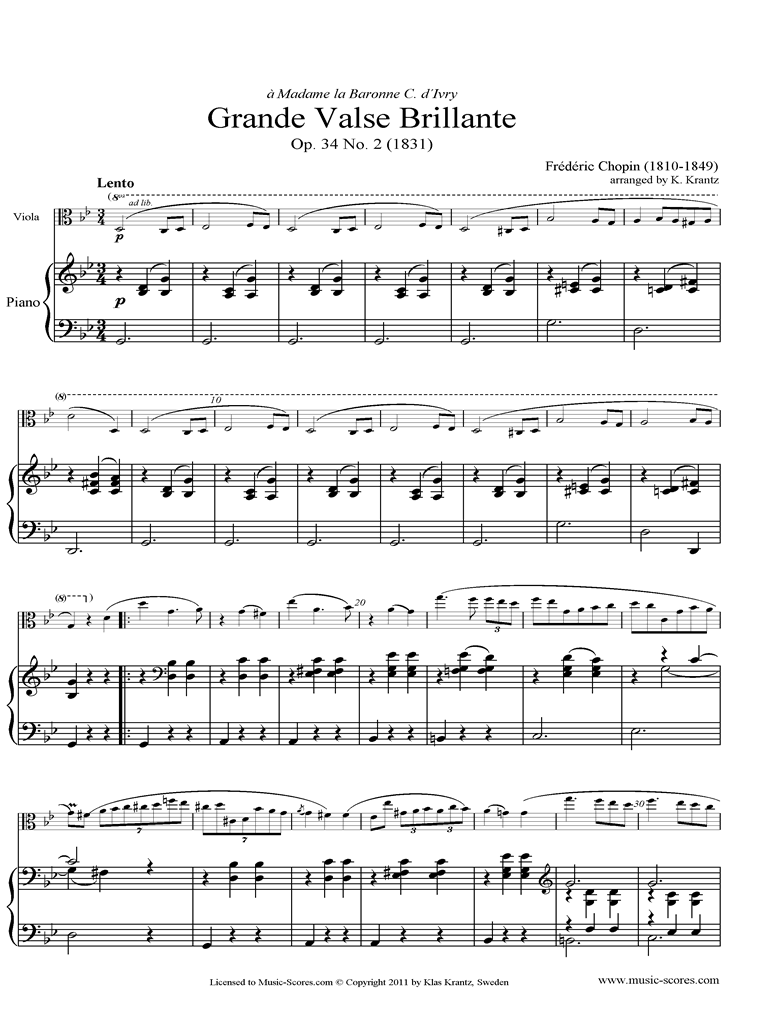 Front page of Op.34, No.02 Waltz: Viola, Piano sheet music