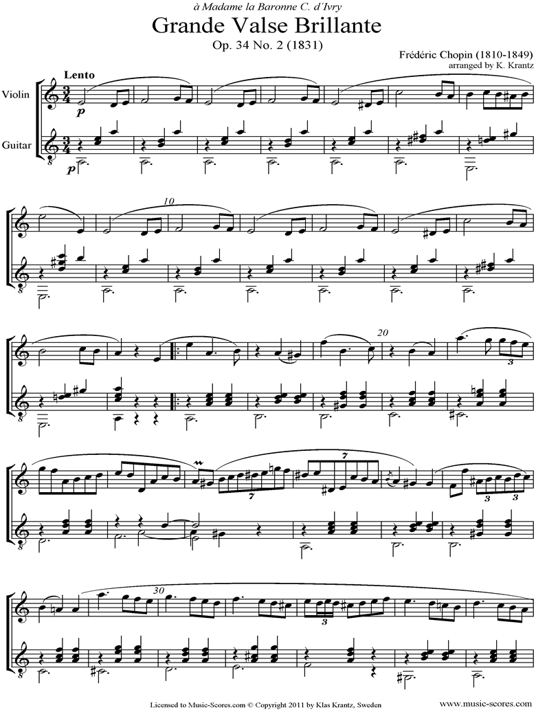 Front page of Op.34, No.02 Waltz: Violin, Guitar sheet music
