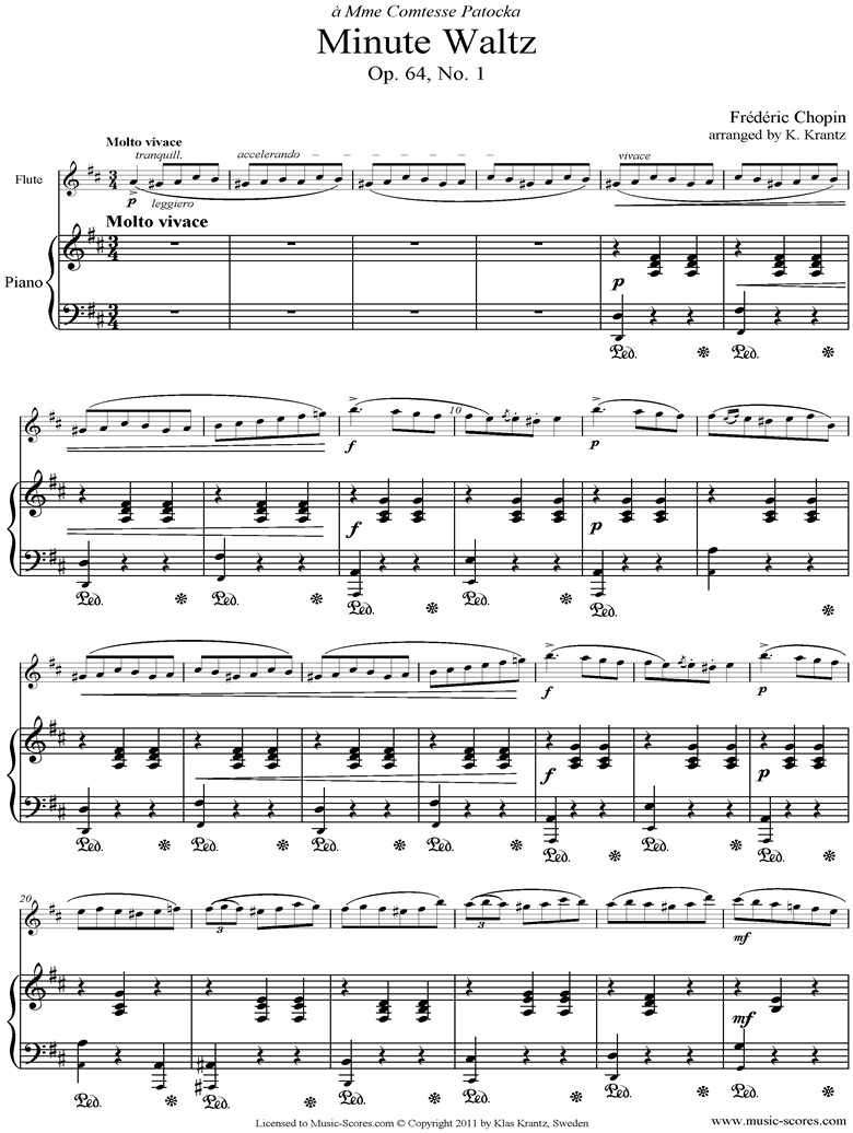Front page of Op.64, No.01 Waltz: Flute, Piano sheet music