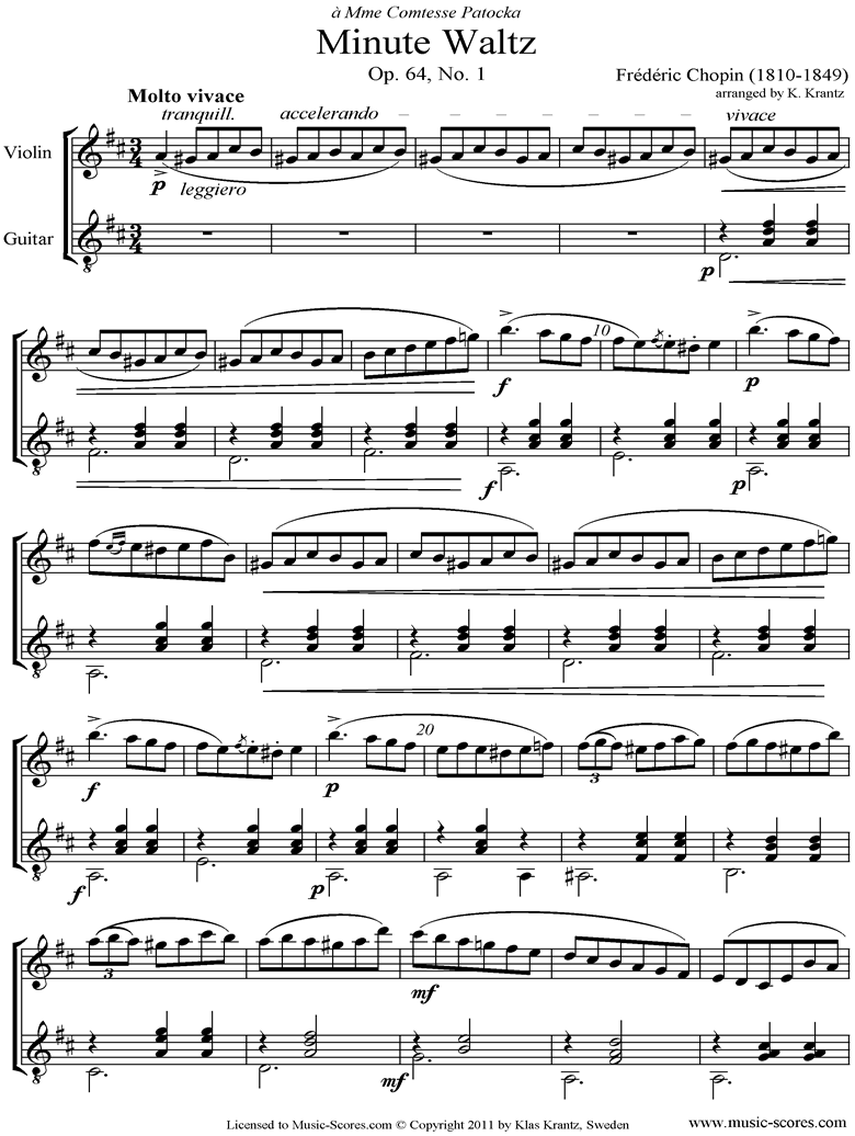 Front page of Op.64, No.01 Waltz: Violin, Guitar sheet music