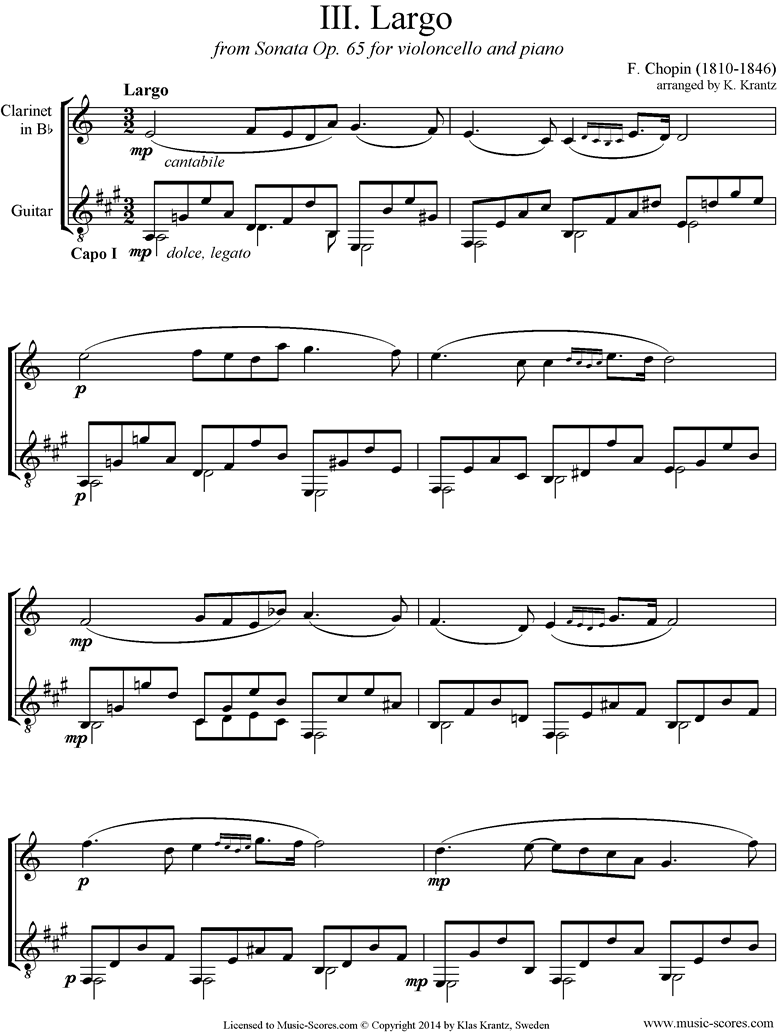 Front page of Op.65, Cello Sonata, 3rd Mvt: Clarinet, Guitar sheet music