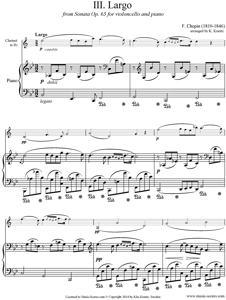 Front page of Op.65, Cello Sonata, 3rd Mvt: Clarinet, Piano sheet music