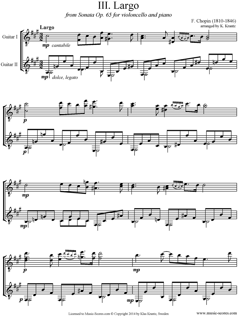 Front page of Op.65, Cello Sonata, 3rd Mvt: 2 Guitars sheet music