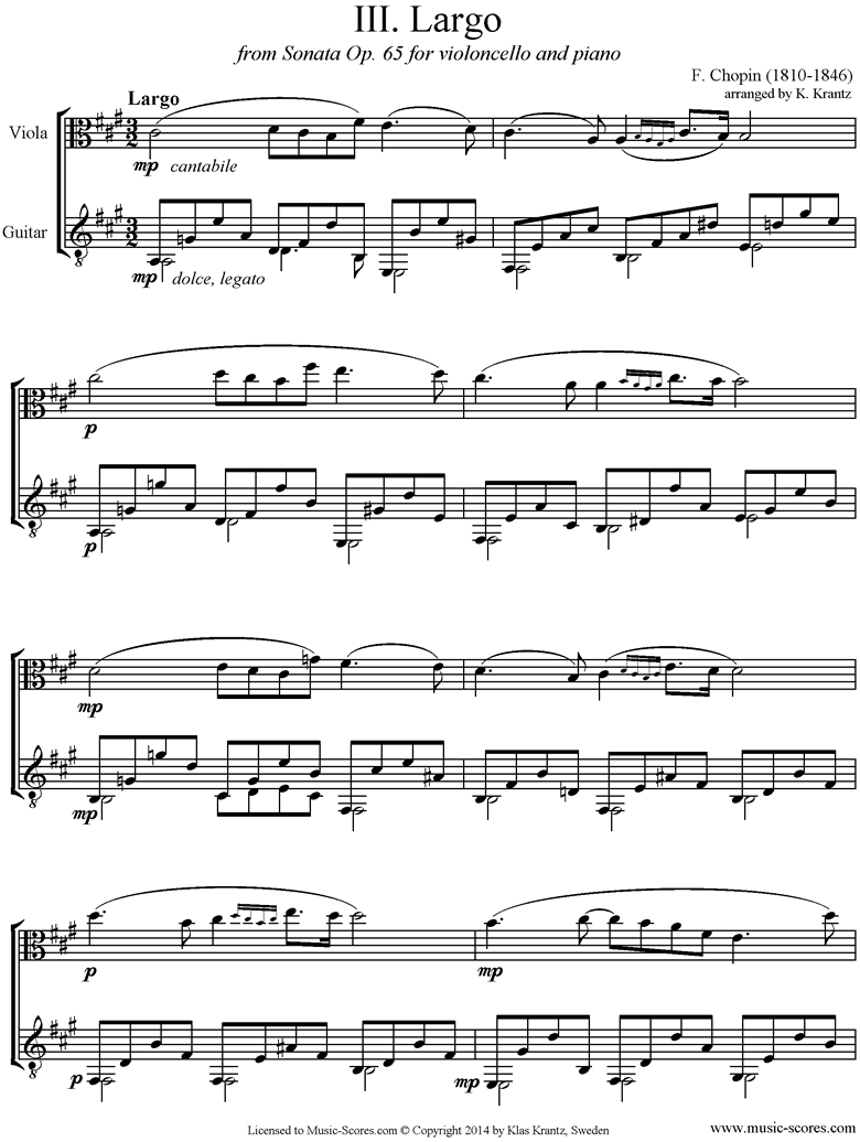 Front page of Op.65, Cello Sonata, 3rd Mvt: Viola, Guitar sheet music