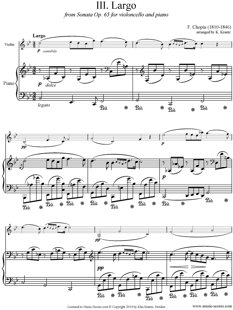 Front page of Op.65, Cello Sonata, 3rd Mvt: Violin, Piano sheet music