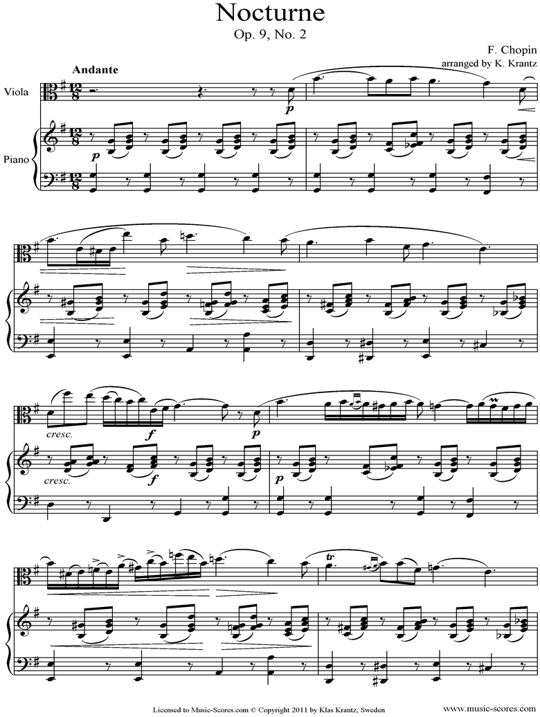 Front page of Op.09, No.02 Nocturne: Viola, Piano sheet music