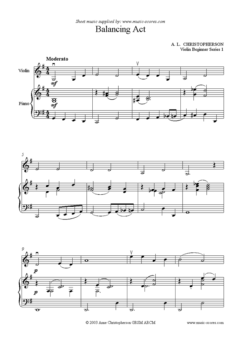 Front page of Violin Beginner Series: Balancing Act sheet music