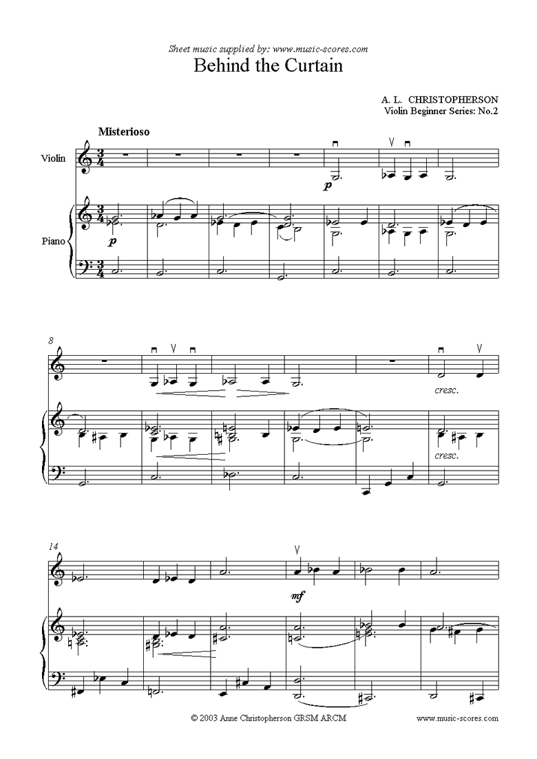 Front page of Violin Beginner Series: Behind the Curtain sheet music