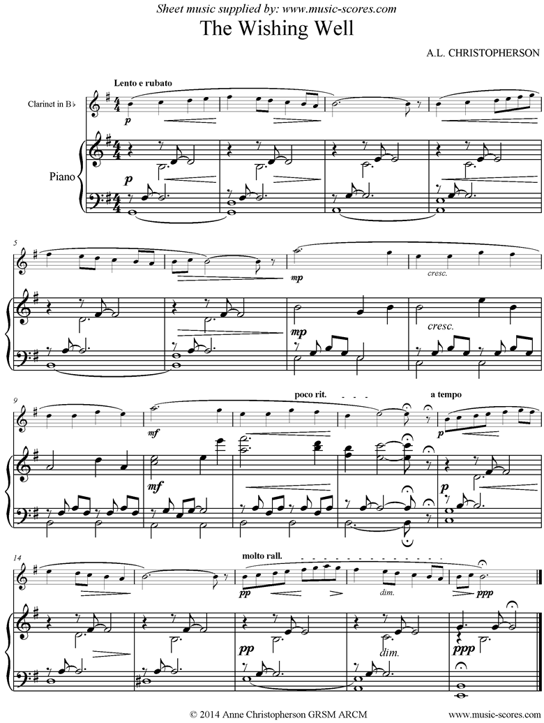 Front page of Wishing Well: Clarinet sheet music