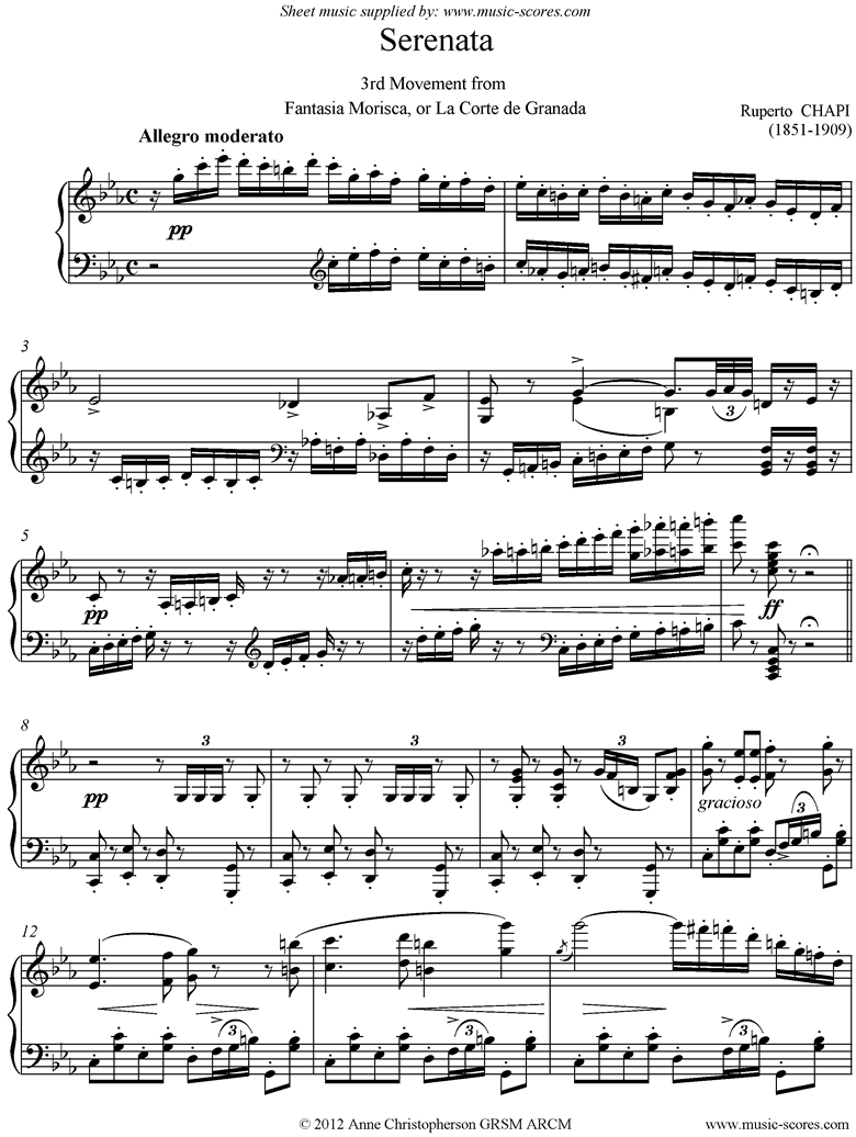 Front page of Serenata: Piano sheet music
