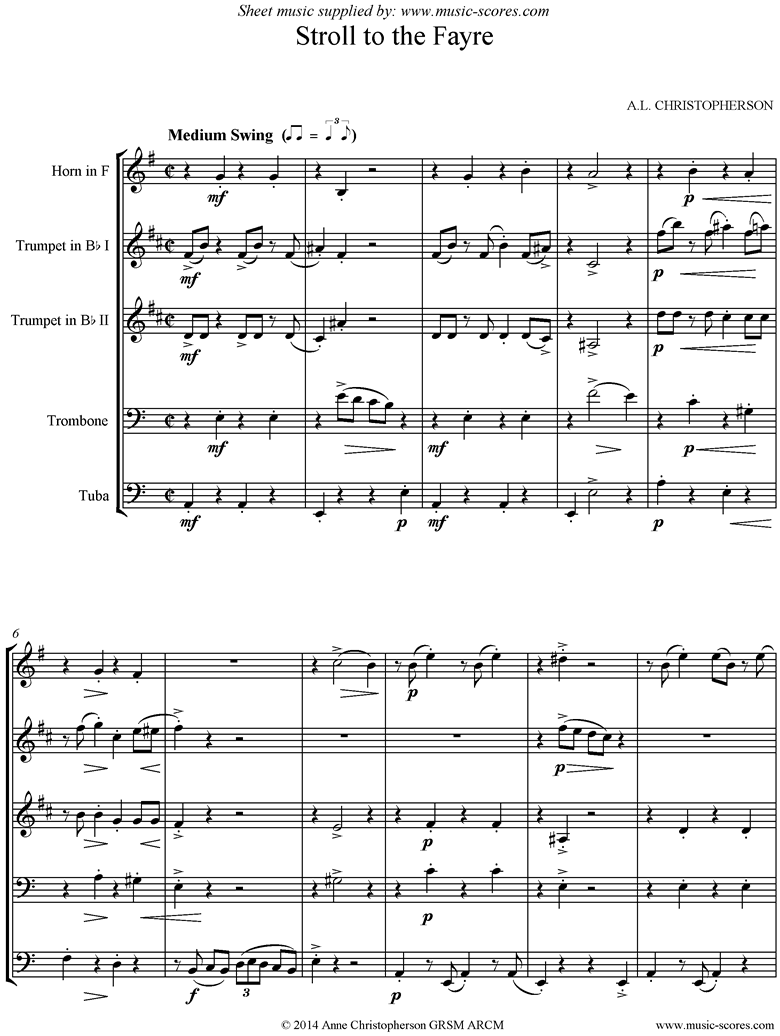 Front page of Stroll to the Fayre: Brass Quintet sheet music