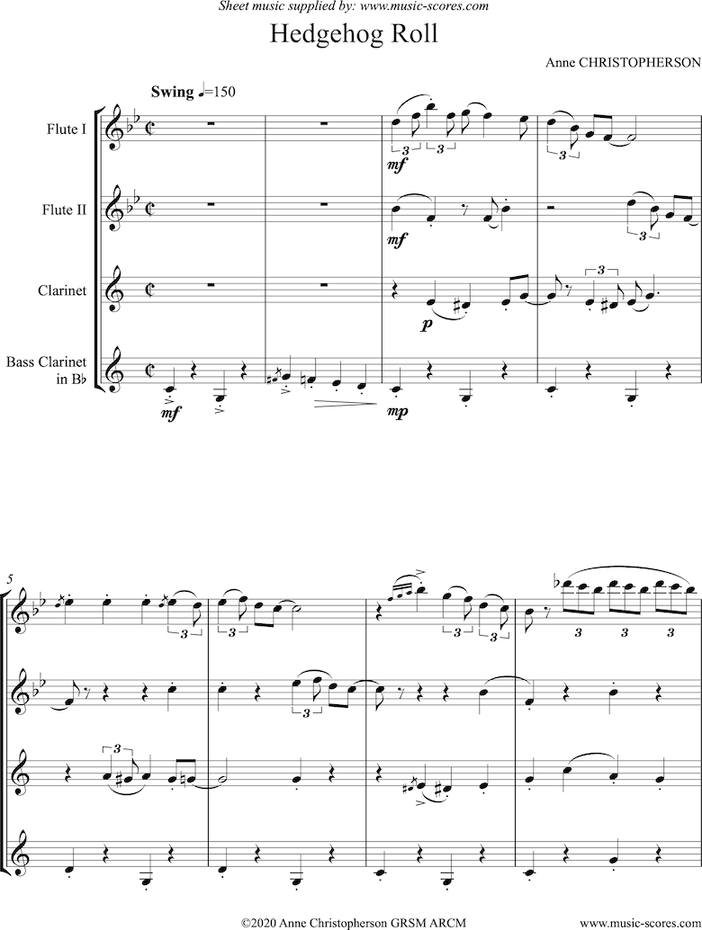 Front page of Hedgehog Roll: 2 Flutes, Clarinet, Bass Clarinet sheet music