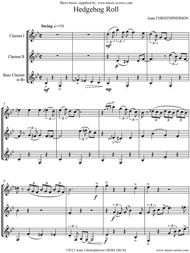 Front page of Hedgehog Roll: 2 Clarinets, Bass Clarinet sheet music