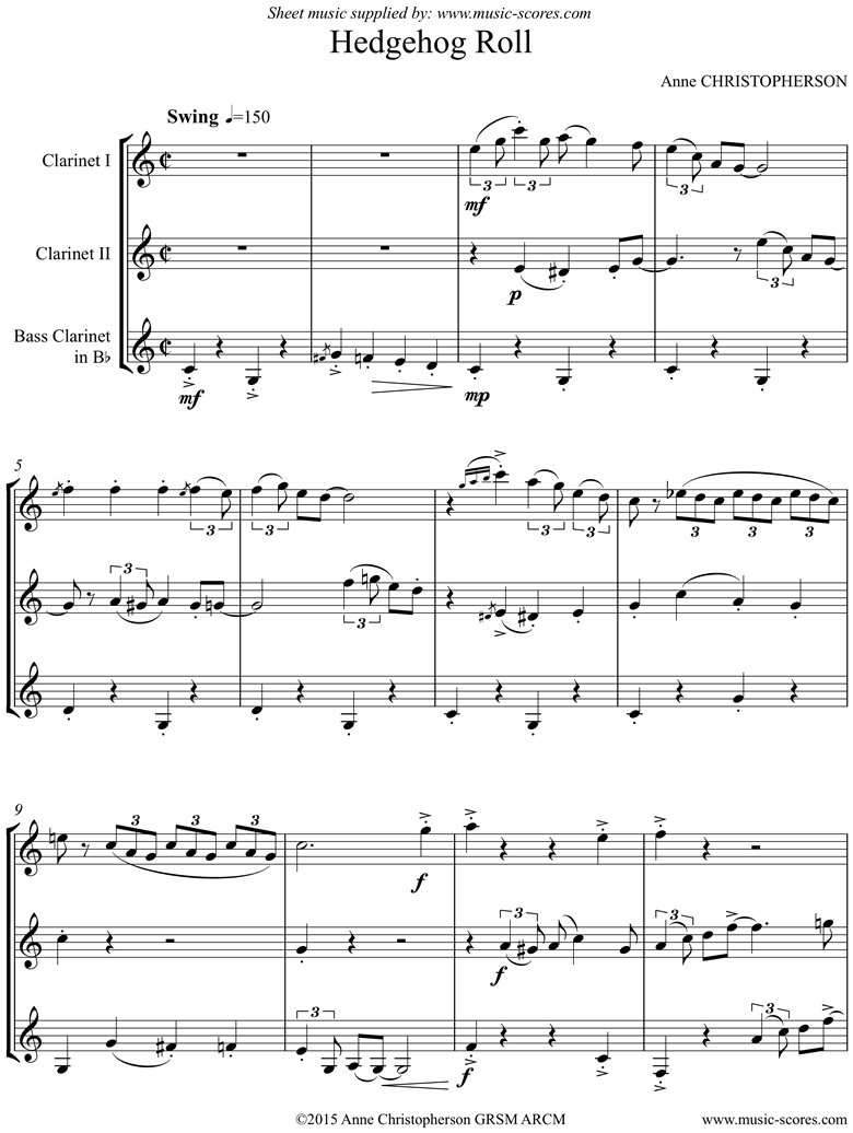 Front page of Hedgehog Roll: 2 Clarinets, Bass Clarinet, C major sheet music