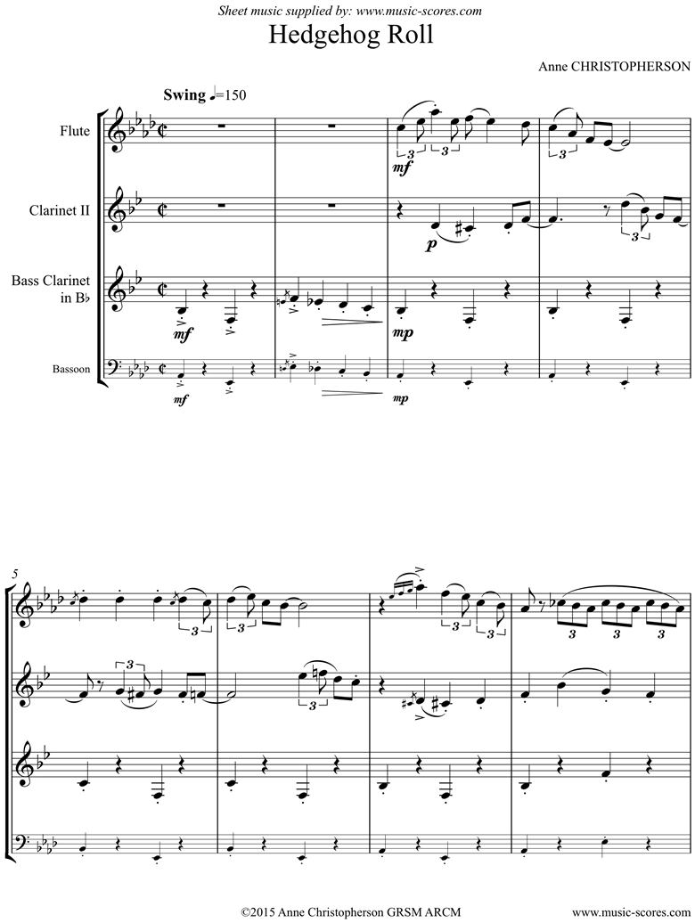 Front page of Hedgehog Roll: Flute, Clarinet, Bass Clarinet or Bassoon sheet music