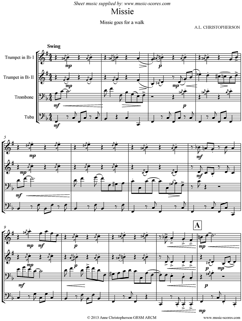 Front page of Missie: Brass Quartet sheet music