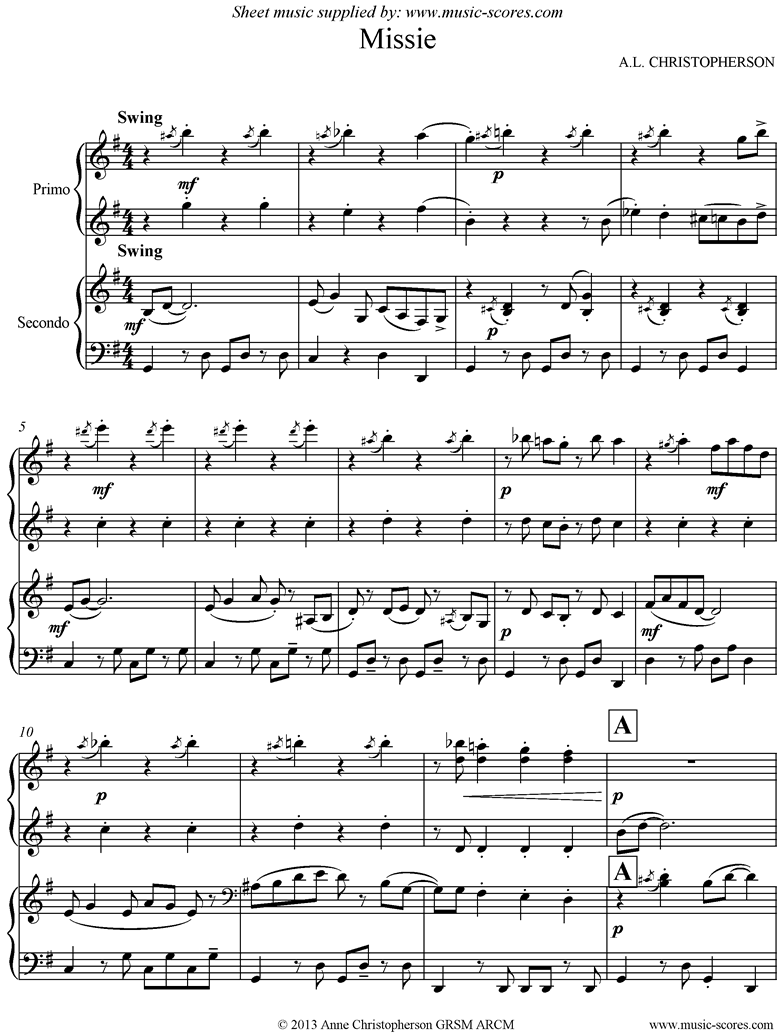 Front page of Missie: Piano Duet sheet music