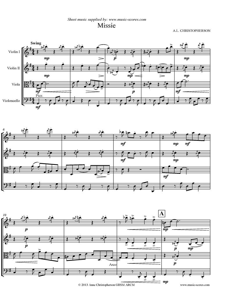 Front page of Missie: String Quartet sheet music