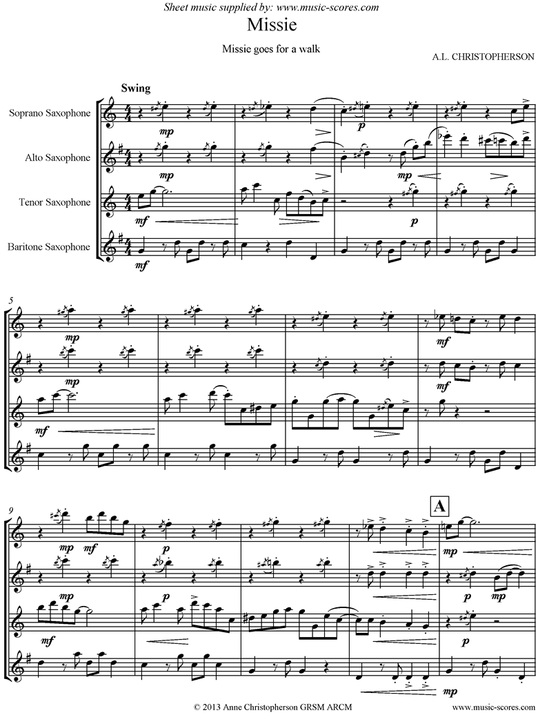 Front page of Missie: Sax Quartet sheet music