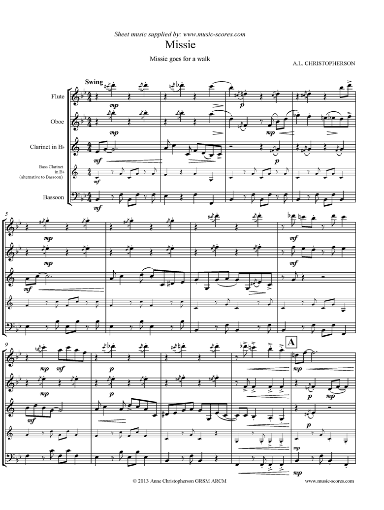 Front page of Missie: Wind Quartet sheet music