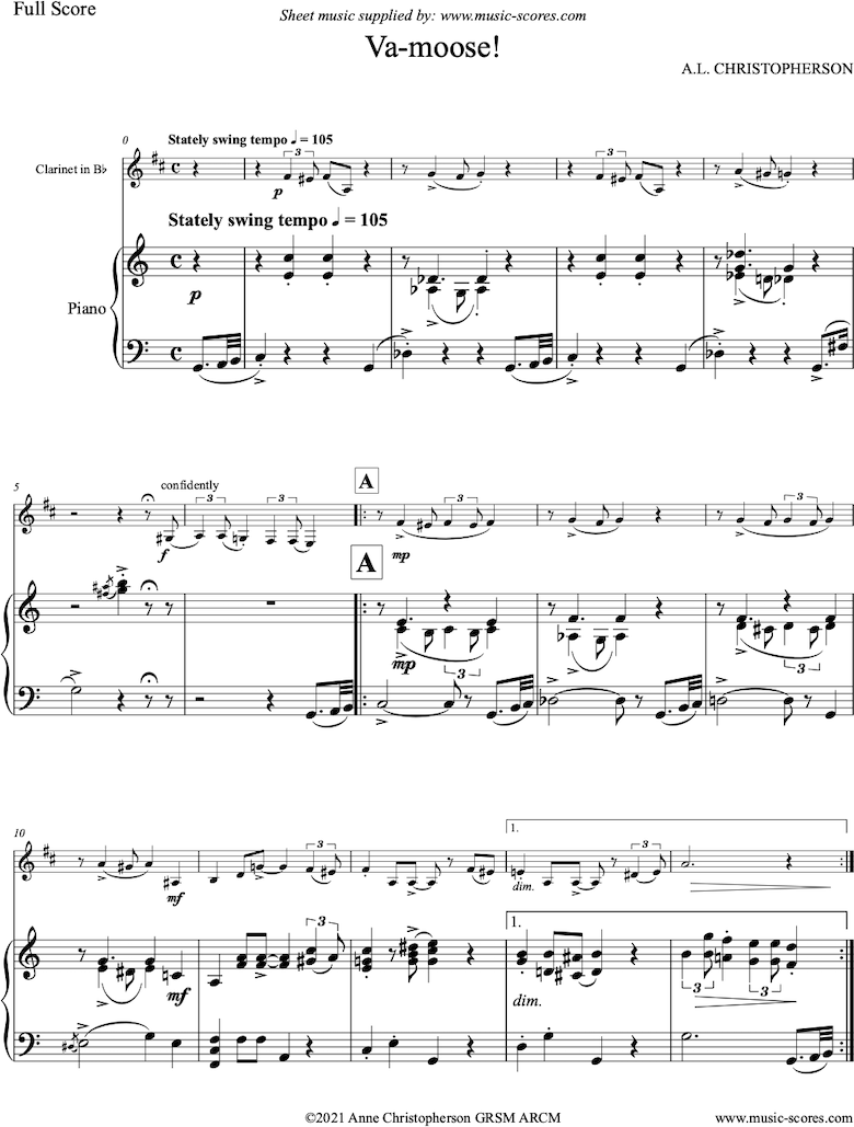 Front page of VaMoose: Clarinet, Piano sheet music