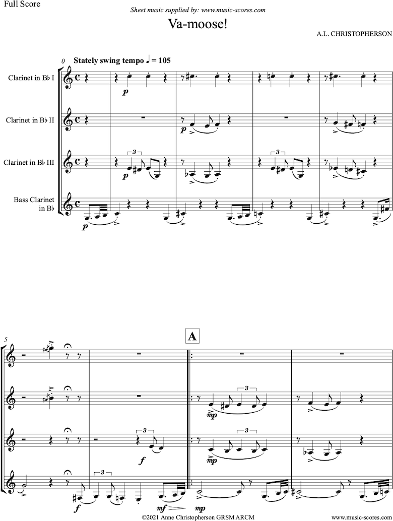 Front page of VaMoose: Clarinet Quartet sheet music