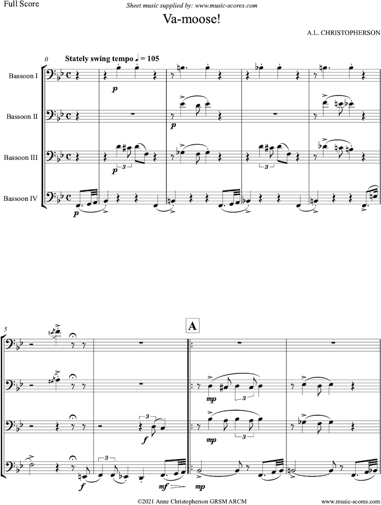 Front page of VaMoose: Bassoon Quartet sheet music