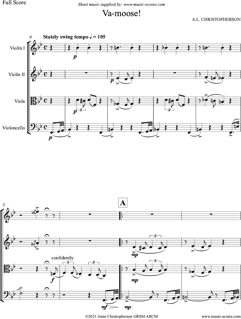 Front page of VaMoose: String Quartet sheet music