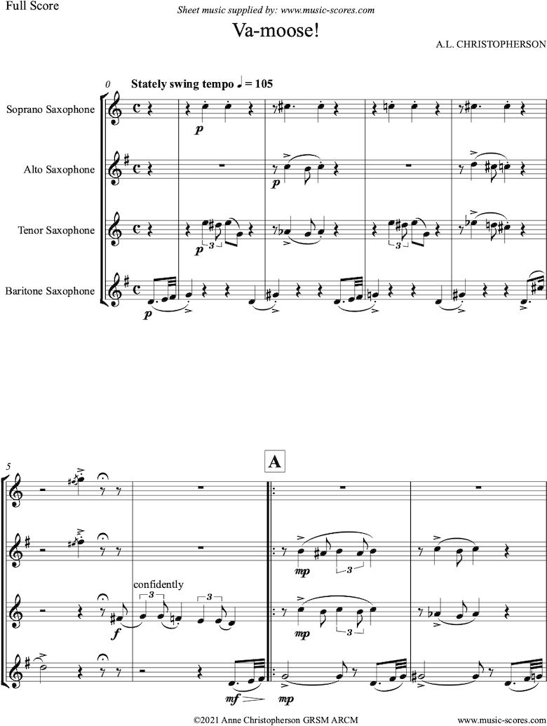 Front page of VaMoose: Saxophone Quartet sheet music