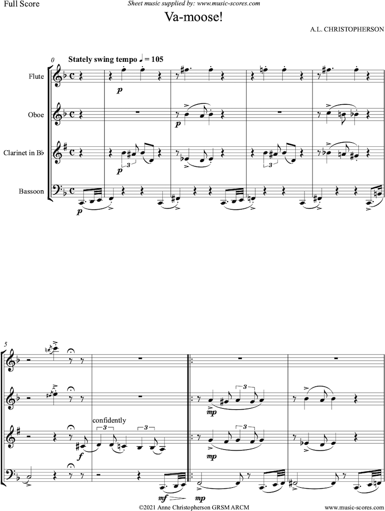 Front page of VaMoose: Wind Quartet sheet music
