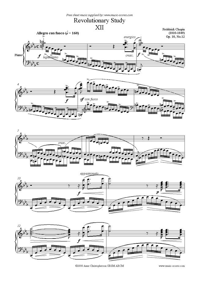 Front page of Op.10, No.12: Revolutionary Study in C minor sheet music