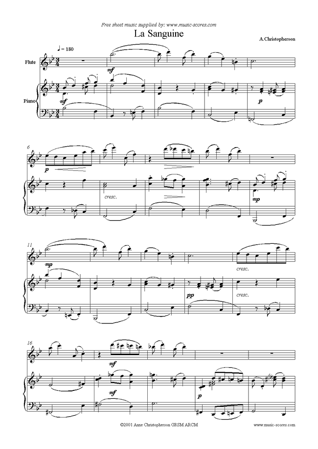 Front page of Sanguine: Flute sheet music