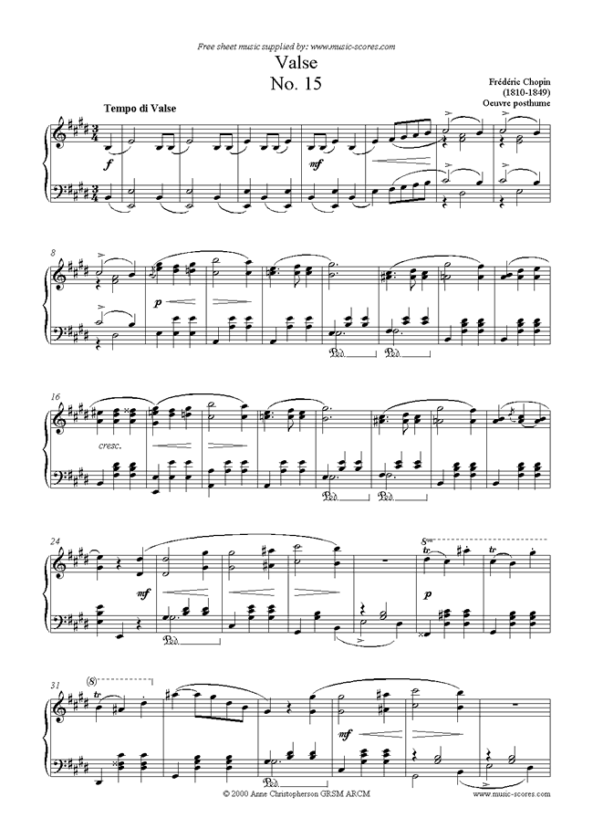 Front page of Op. posth. Waltz no.15 in E sheet music