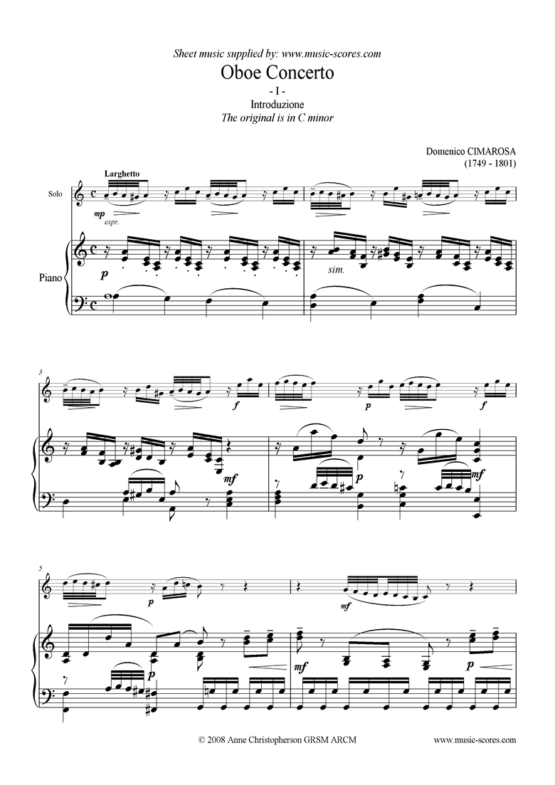 Front page of Concerto: 1st mvt: Larghetto: A minor sheet music