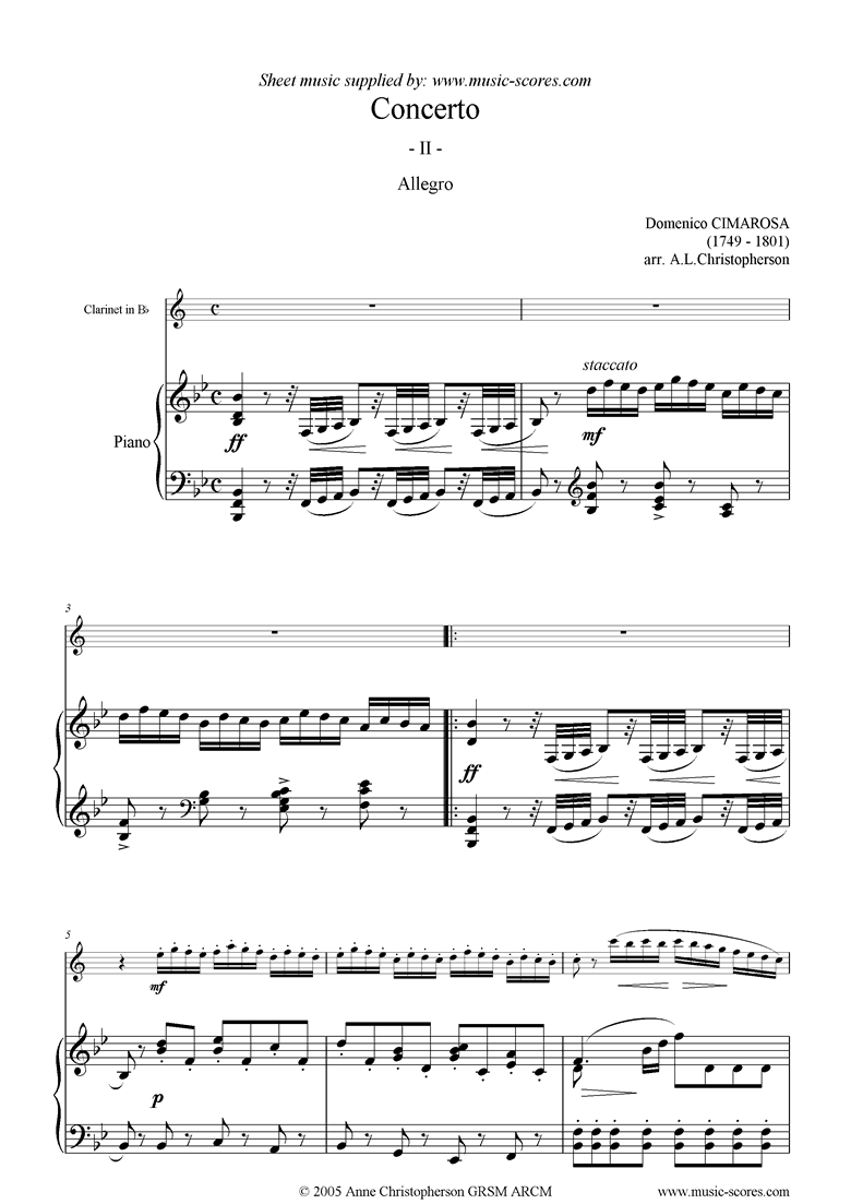 Front page of Concerto: 2nd mvt: Allegro: Clarinet sheet music