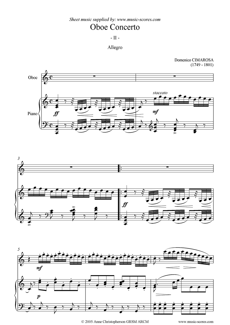 Front page of Oboe Concerto: 2nd mvt: Allegro: Oboe sheet music