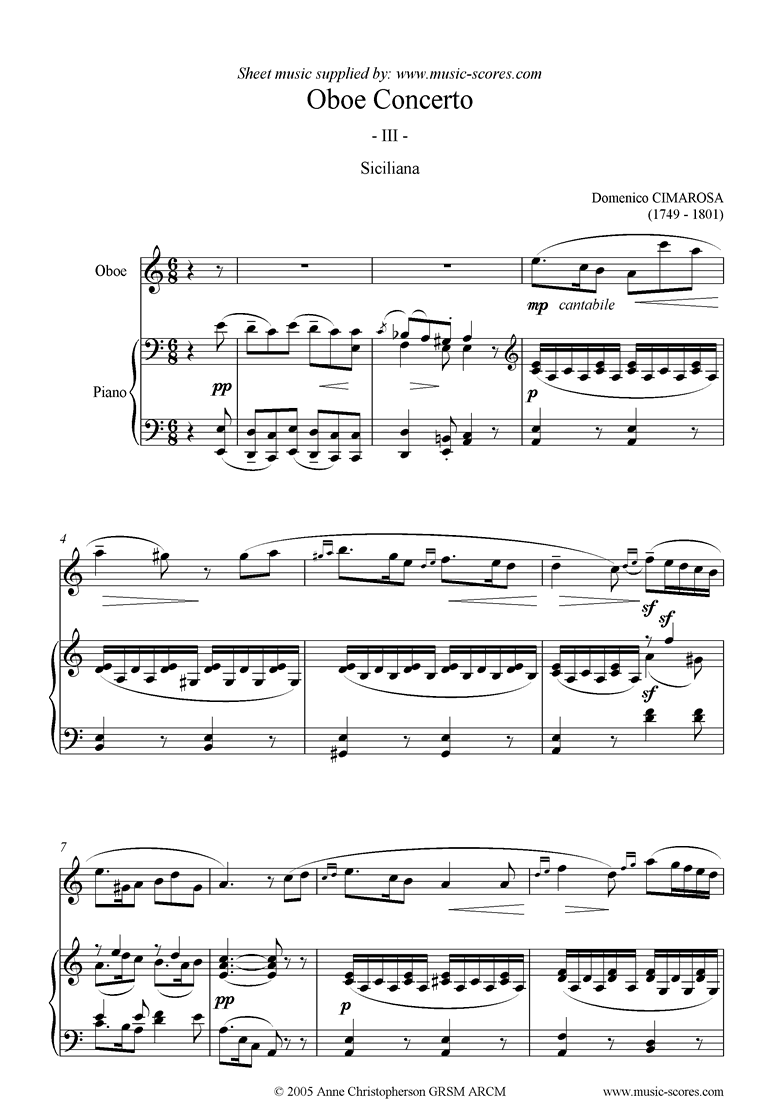 Front page of Oboe Concerto: 3rd mvt: Siciliana: Oboe sheet music